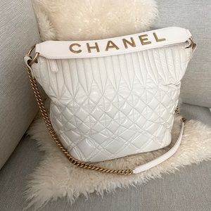 Chanel State of the Art Hobo Women’s Quilted White Calfskin Leather Bag